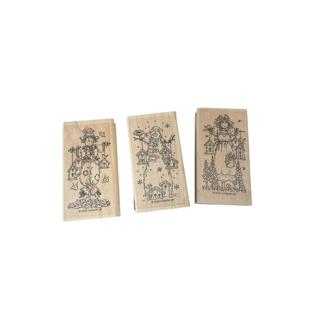 Stampin' Up! Seasonal Birdhouses Wood Mounted Rubber Stamp Set 3-Piece